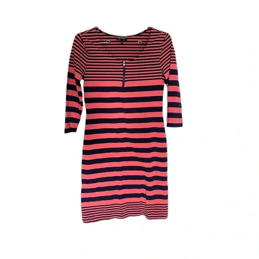 Allison Brittney Pink Navy Striped Knee Length Women’s Dress Small